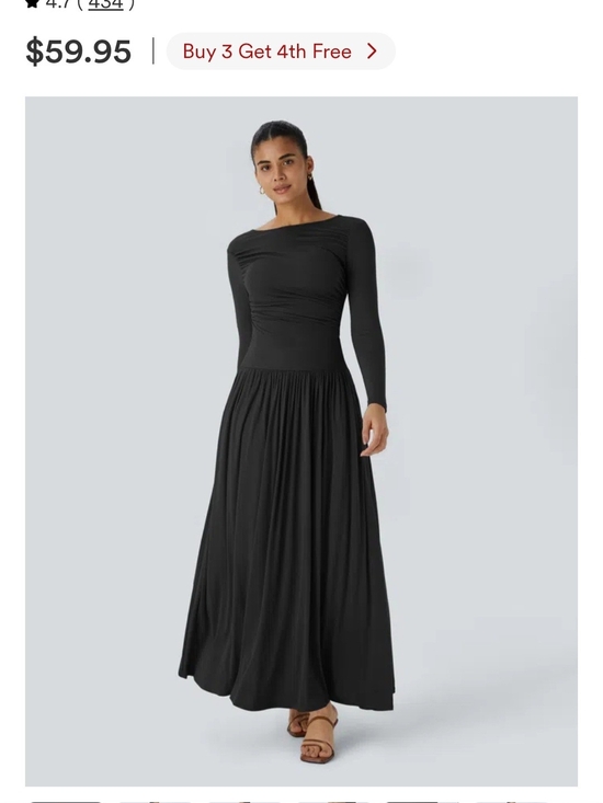 HALARA Dresses & Skirts - Ribbed Boat Neck Long Sleeve Ruched Pocket Flowy Maxi Casual Dress